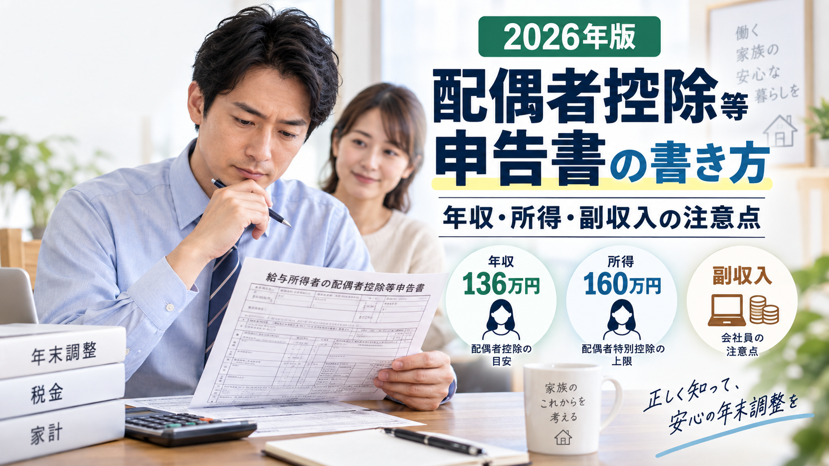 2026年版の配偶者控除等申告書の書き方と年収・所得・副収入の注意点を解説するアイキャッチ