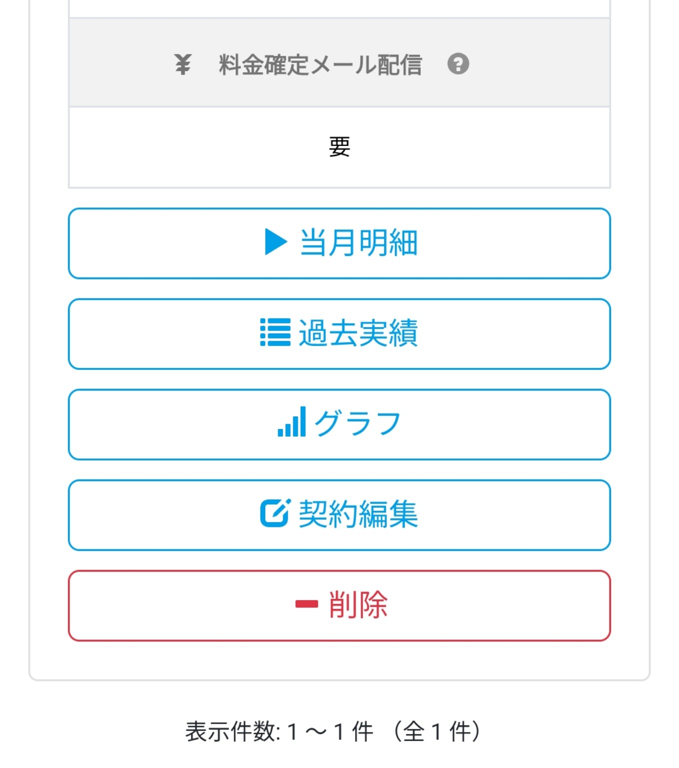 売電契約画面にある当月明細・過去実績・グラフのメニューボタン
